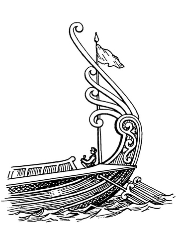 Dibujo para colorear barco - popa con timón