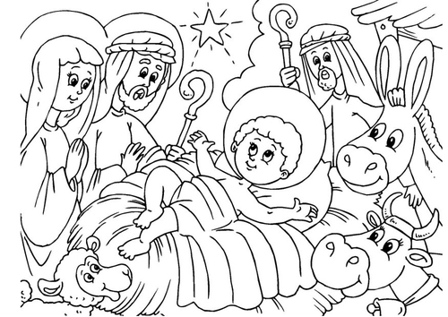 Dibujo para colorear belén - nacimiento de Jesús