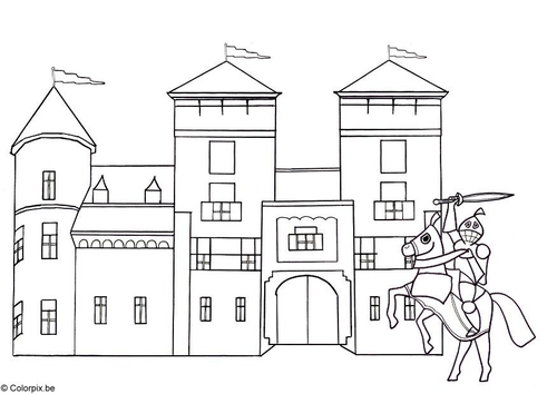 Dibujo para colorear Caballero y castillo