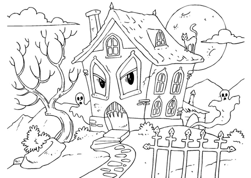 Dibujo para colorear casa encantada