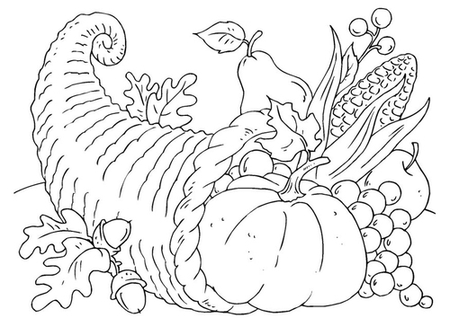 Dibujo para colorear cesta de acción de gracias - cornucopia