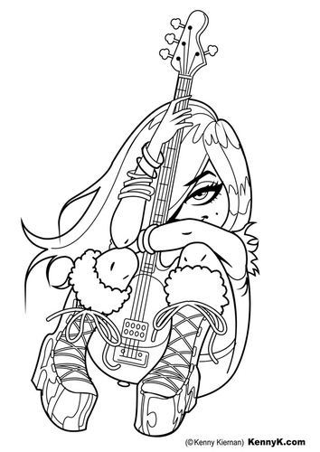 Dibujo para colorear chica con guitarra
