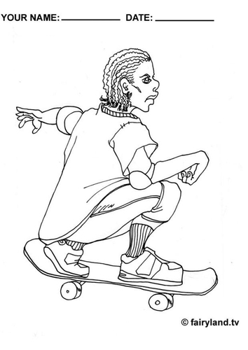 Dibujo para colorear Chico patinador de monopatín