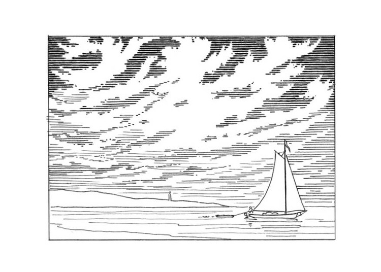 Dibujo para colorear barco velero llegando a la costa