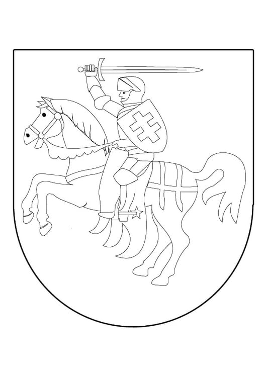 Dibujo para colorear Caballero a caballo en escudo