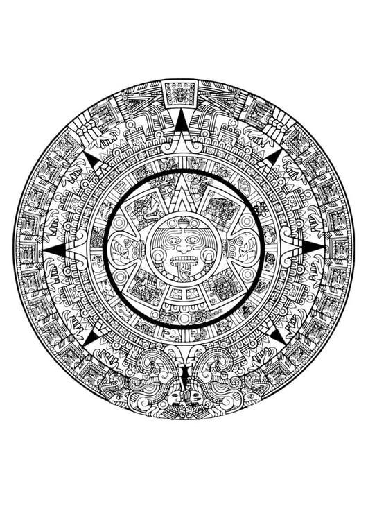 Dibujo para colorear calendario azteca
