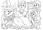 Dibujos para colorear comida de acción de gracias con la familia