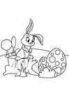 Dibujos para colorear Conejito de pascua con huevos de pascua