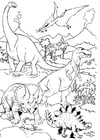 Dinosaurios en paisaje