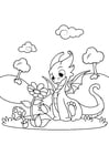 Dibujos para colorear dragón con flor