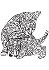 Dibujos para colorear gato con gatito