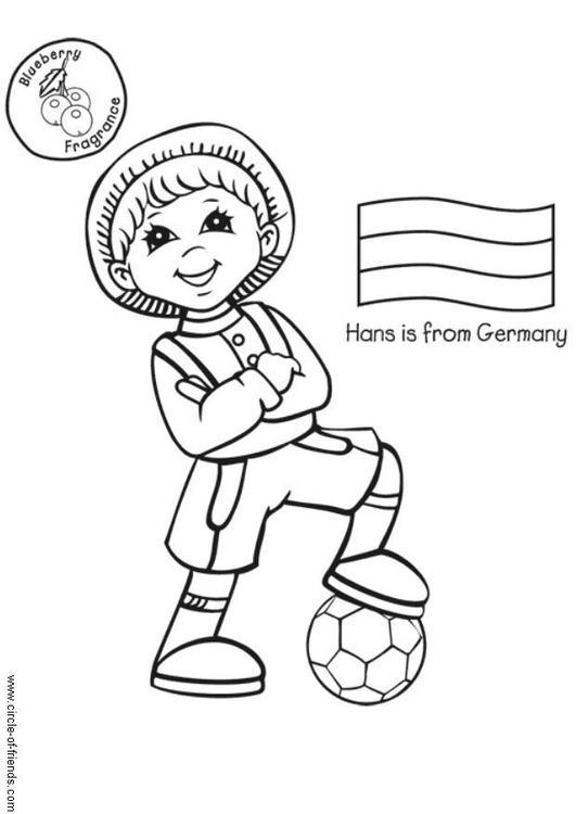 Dibujo para colorear Hans con bandera alemana