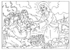 Dibujos para colorear Jesús reparte el pan y los peces