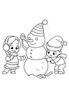 Dibujos para colorear jugando con muñeco de nieve