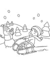 Dibujos para colorear jugando en la nieve