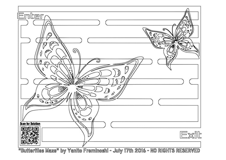 Dibujo para colorear laberinto - mariposa