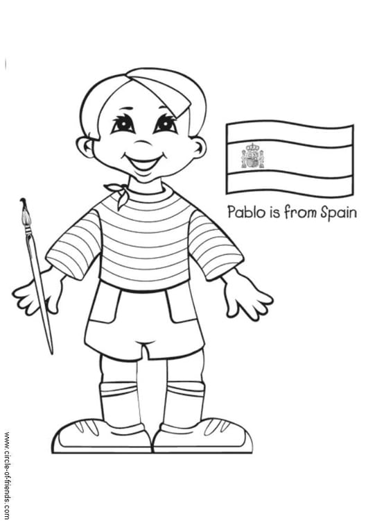 Dibujo para colorear Pablo de EspaÃ±a con bandera