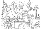 Dibujos para colorear Papá Noel con elfos