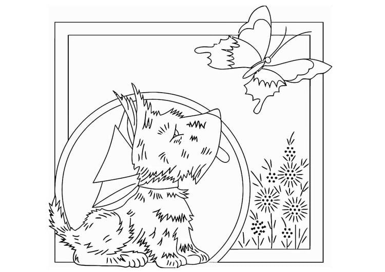 Dibujo para colorear Perro con mariposa