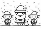 Dibujos para colorear Santa Claus con elfos 