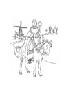Dibujos para colorear Santa en su caballo