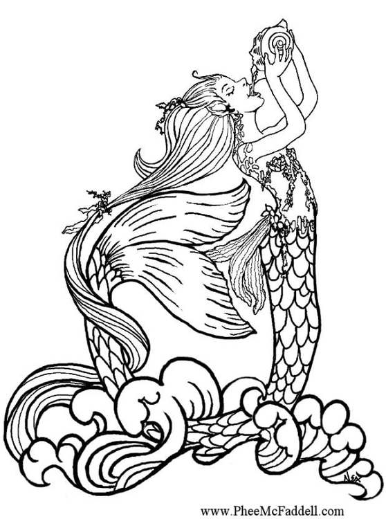 Dibujo para colorear Sirena bebe agua de lluvia