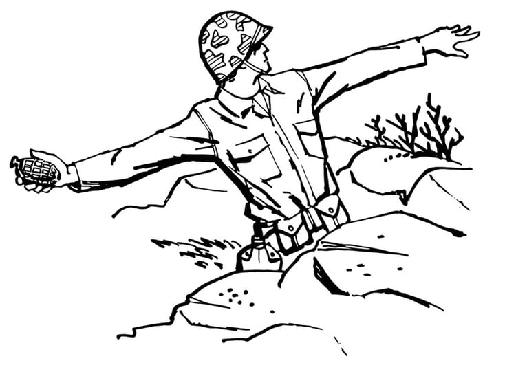 Dibujo para colorear Soldado tira granada