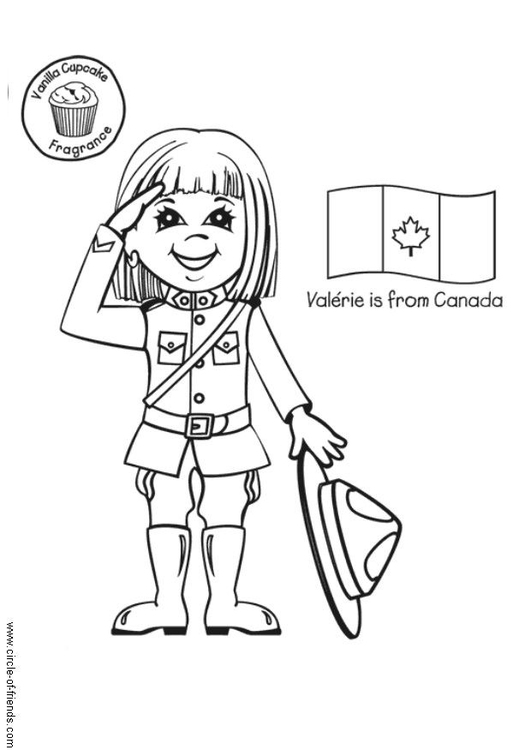 Dibujo para colorear Valerie con bandera canadiense