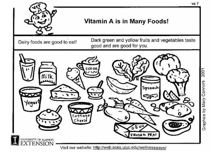 Dibujo para colorear vitamina A en nuestra alimentaciÃ³n