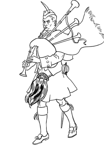 Dibujo para colorear Gaitero con traje escocés