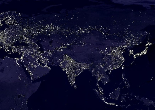 La tierra por la noche, áreas más urbanizadas