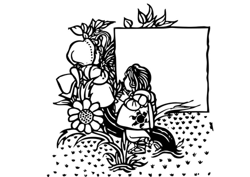 Dibujo para colorear niña en el jardín