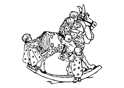 Dibujo para colorear Niños en un caballo mecedor