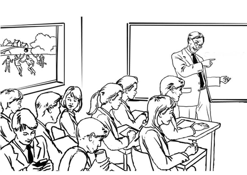 Profesora frente a la clase