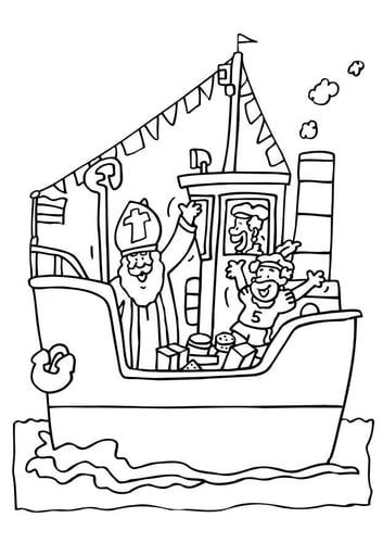 Dibujo para colorear San Nicolás en el barco