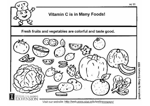 Dibujo para colorear Vitamina C en nuestra alimentación