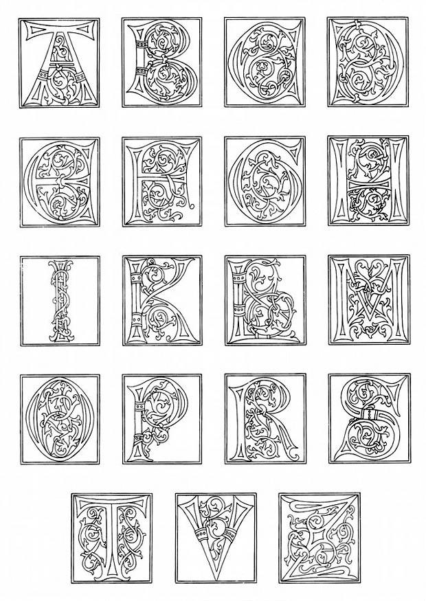Dibujo para colorear 01a. alfabeto de finales del siglo XV