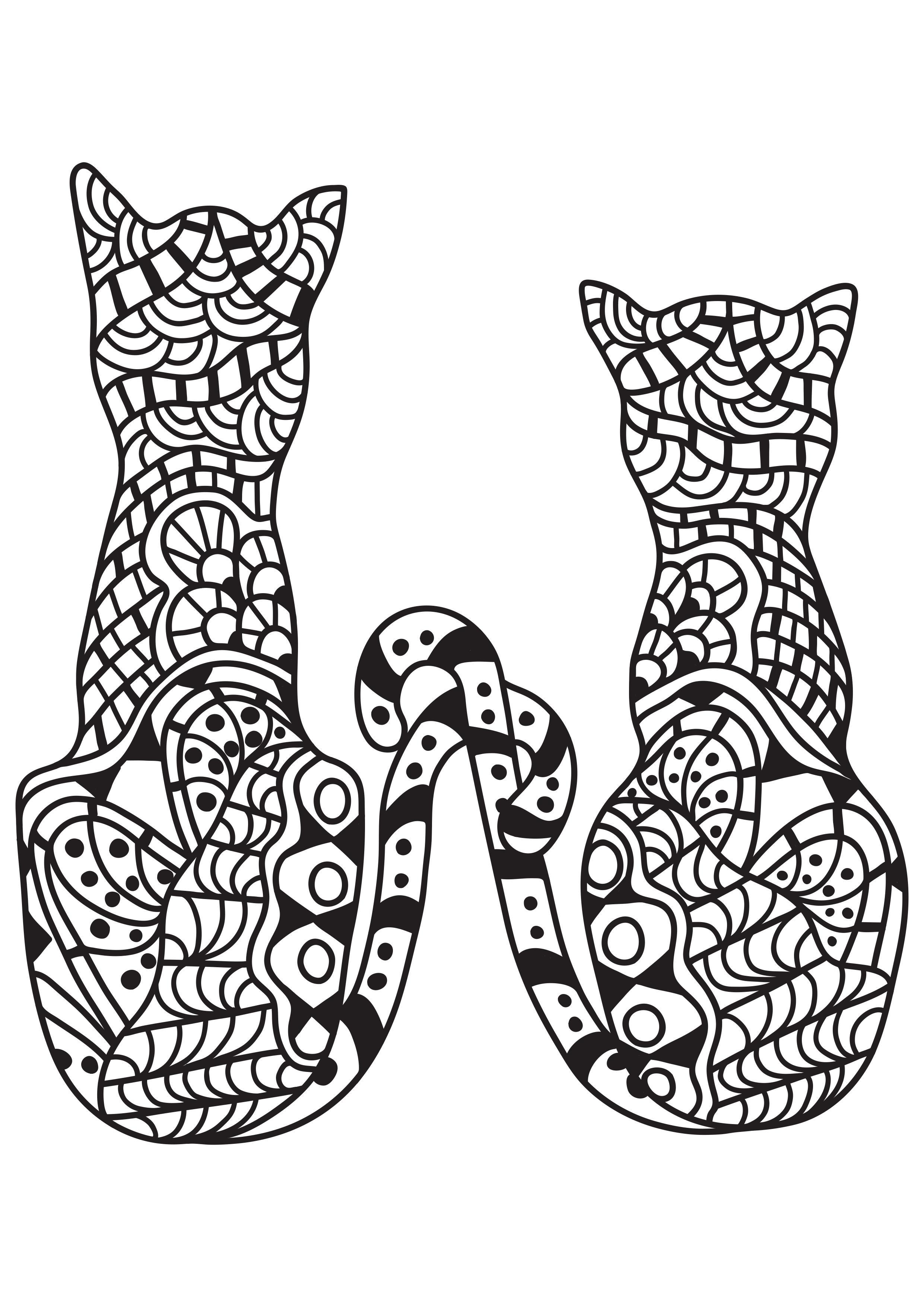 Dibujo para colorear 2 gatos