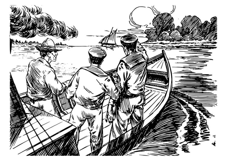 Dibujo para colorear 3 hombres en un barco