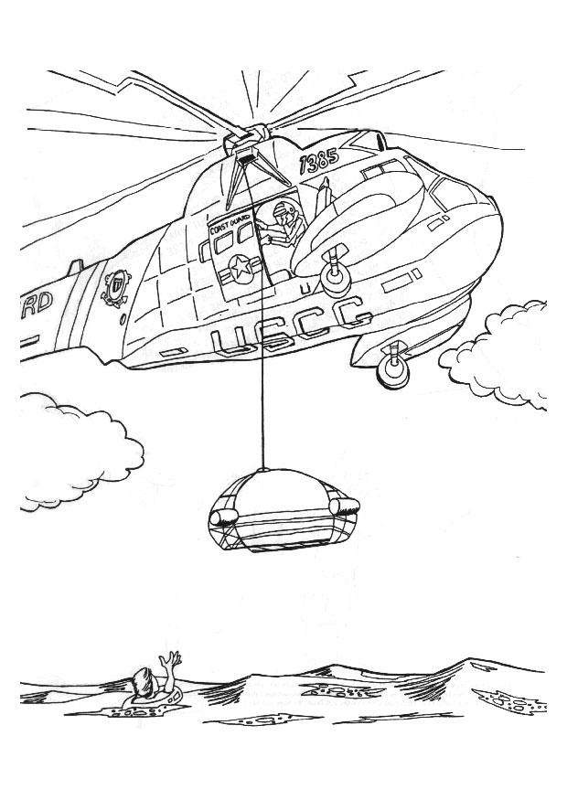 Dibujo para colorear AcciÃ³n de salvamento con helicÃ³ptero