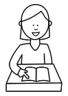 Dibujo para colorear alumna leyendo