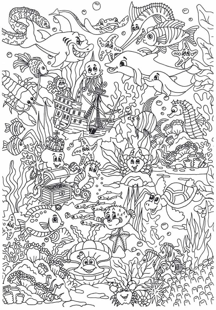 Dibujo para colorear animales en el mar - Dibujos Para Imprimir Gratis