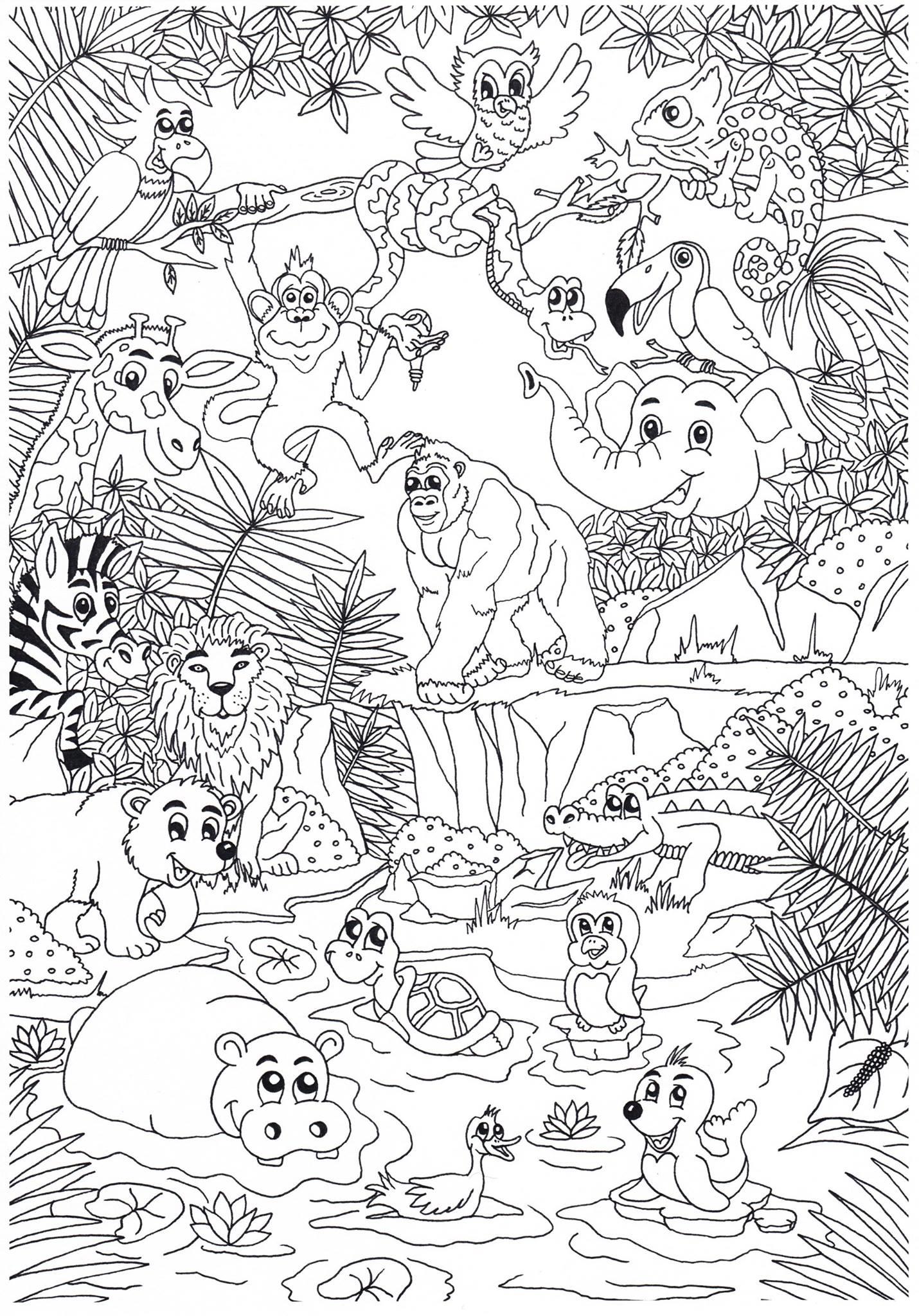 Dibujo para colorear animales en la selva - Dibujos Para Imprimir Gratis -  Img 31269