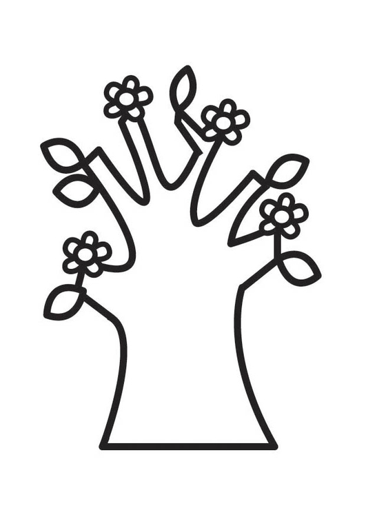 Dibujo para colorear Ã¡rbol en primavera con flores