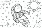 astronauta en el espacio con las estrellas y el sol