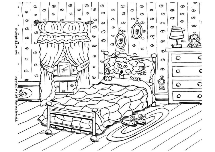 Dibujo para colorear Asustado en la cama, pesadilla