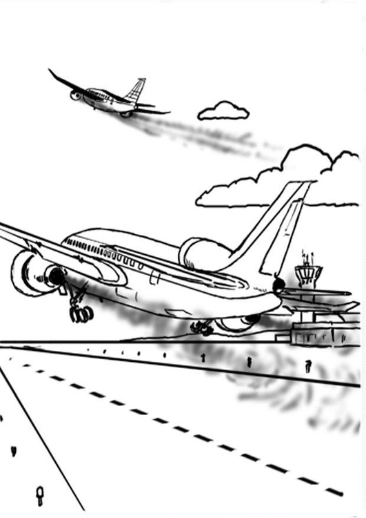 Dibujo para colorear AviÃ³n, contaminaciÃ³n del aire