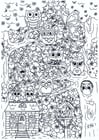 Dibujo para colorear bÃºhos en el bosque