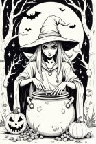 Dibujo para colorear bruja con halloween