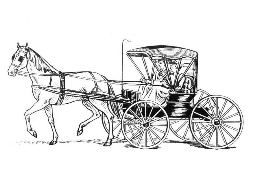 Dibujo para colorear caballo con carro
